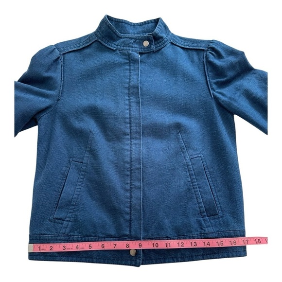 Gap Moto Jacket Mock Neck Zip Up Long Sleeve Linen Blend Blue Womens Small - Picture 10 of 13